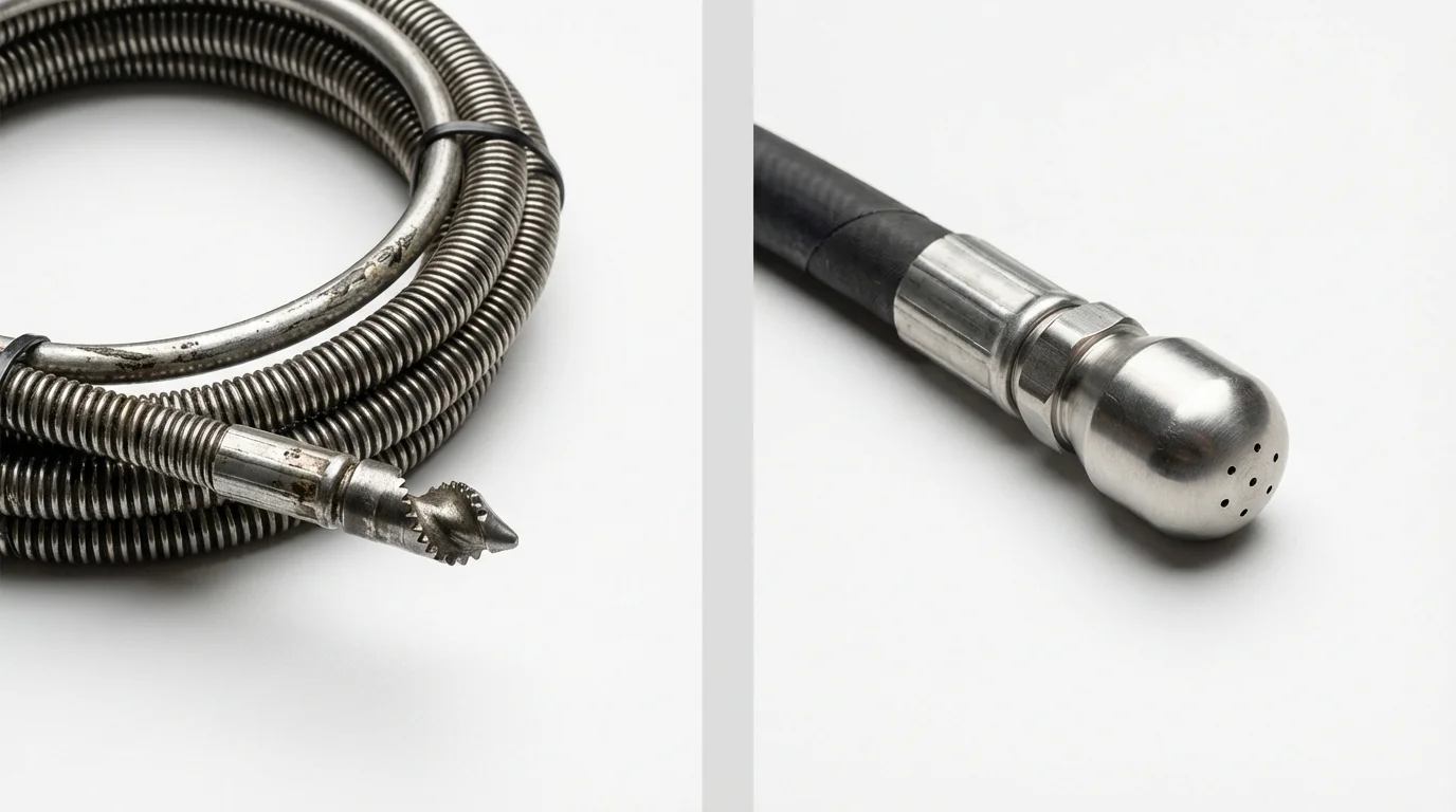 Drain snake cable and hydro jetting nozzle used for drain cleaning in La Grange, NC